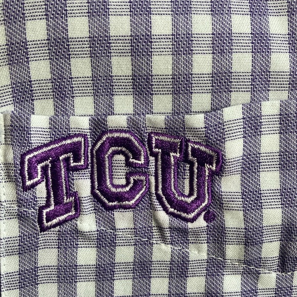 EUC Mens Antigua Medium TCU Purple & White Button down Shirt - Picture 4 of 9